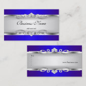ブルーメタルクロムルッエレガントクホワイトスタイルシルバー 名刺 (正面/裏面)