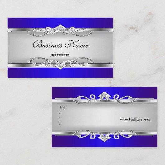 ブルーメタルクロムルッエレガントクホワイトスタイルシルバー 名刺 (正面/裏面)