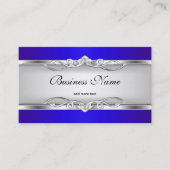 ブルーメタルクロムルッエレガントクホワイトスタイルシルバー 名刺 (正面)