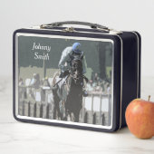 ブルーメタル弁当箱の騎手を持つ競走馬 メタルランチボックス (インサイチュ)