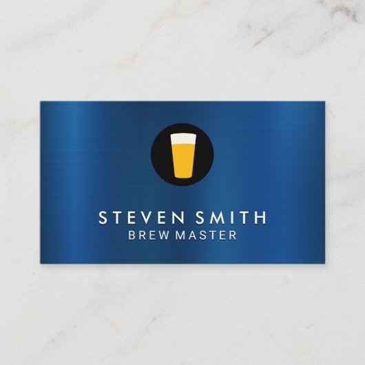ブルーメタル背景ビールアイコン 名刺 (正面)