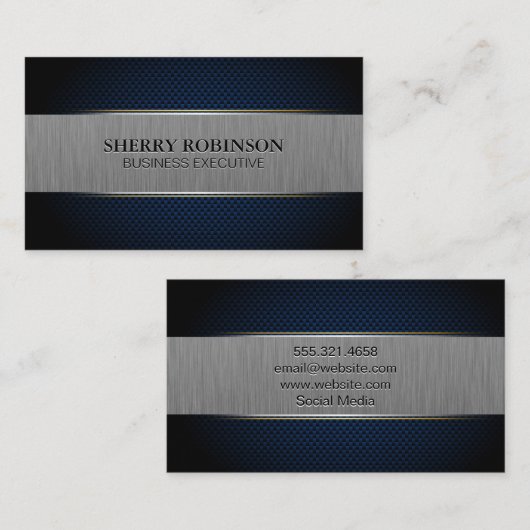 ブルーメッシュ | メタリックブラシ付きバナー 名刺 (正面/裏面)