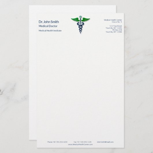 ブルーメディカルカドゥセウススタイリッシュグリーンウイングクロス 便箋 (正面/裏面)