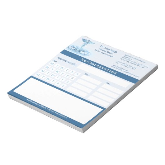 ブルーメディカルカドゥセウス水リップルアポイントメント ノートパッド (回転)