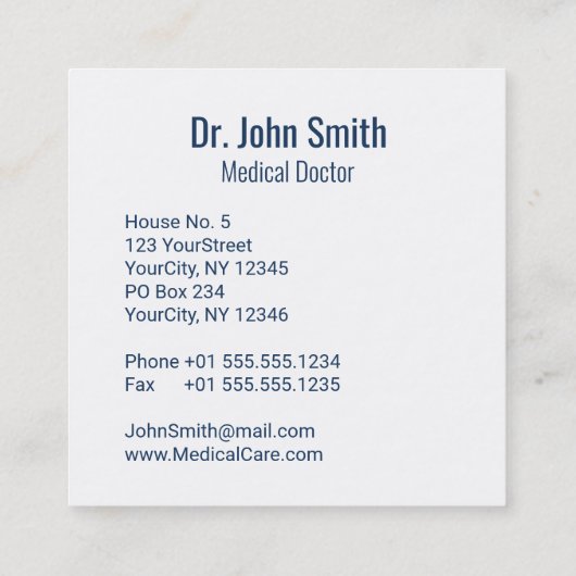 ブルーメディカルカドゥセスグリーンウィングススタイリッシュクロス スクエア名刺 (裏面)