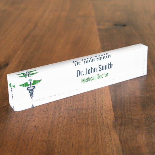 ブルーメディカルカドゥセスグリーンスタイリッシュウィングクロス デスクネームプレート (側面)