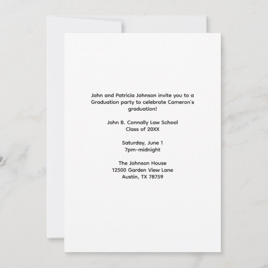 ブルーメディカルスクールフォト卒業パーティー 招待状 (裏面)