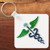 ブルーメディカルスタイリッシュカドゥセスグリーンウイングクロス キーホルダー (正面)