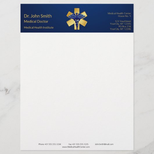 ブルーメディカル3Dカデュース金ゴールドクロス レターヘッド (正面)