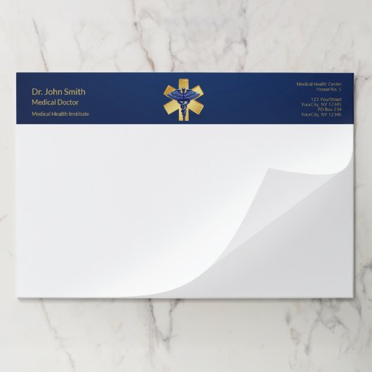 ブルーメディカル3Dカドゥセウス金ゴールドクロス ペーパーパッド (折り畳み)