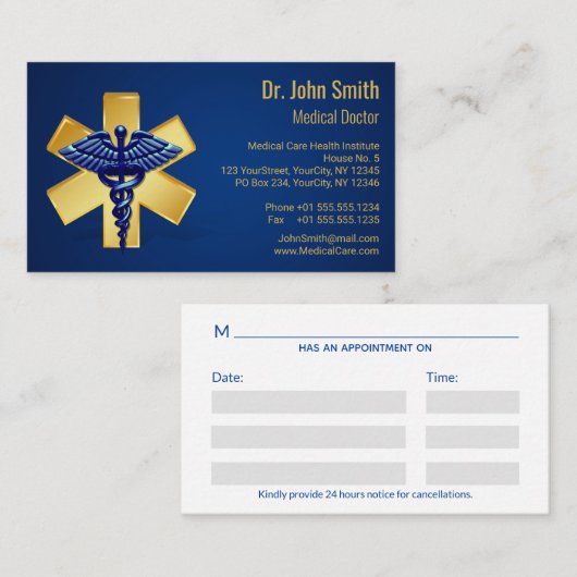 ブルーメディカル3Dカドゥセウス金ゴールドクロス 予約カード (正面/裏面)
