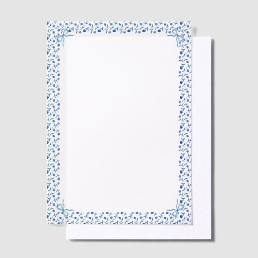 ブルーメディテラネアンタイルガーデンコケット結婚ボウ ベラム紙招待状 (オフセット)