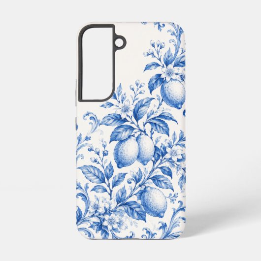 ブルーメディテランシエモチーフのレモン柄 iPhoneケース Samsung Galaxyケース (裏面)