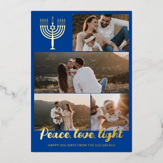 ブルーメノーラ平和愛光写真コラージュゴールド 箔シーズンカード (正面)