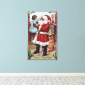ブルーメリーのクリスマスサンタホールディングガール キャンバスプリント (インサイチュ (ウッドフロア))
