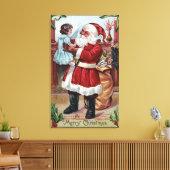 ブルーメリーのクリスマスサンタホールディングガール キャンバスプリント (インサイチュ (リビング))