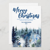 ブルーメリークリスマスの木の森のモダン休日 シーズンカード (正面/裏面)