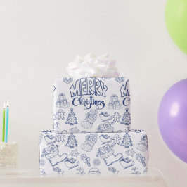 ブルーメリークリスマスギフトラッピング紙 ラッピングペーパー
