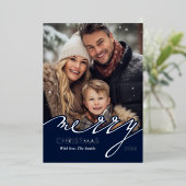 ブルーメリークリスマススクリプトの写真 箔シーズンカード (立ち正面)