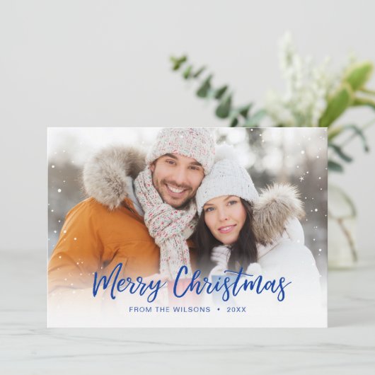 ブルーメリークリスマススクリプトオーバーレイホリデーフォト シーズンカード (スタンド正面)