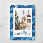 ブルーメリークリスマススノーフレークの雪の写真 シーズンカード (正面)