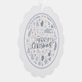 ブルーメリークリスマスタイポグラフィパーソナライズされた写真 オーナメントカード (右)