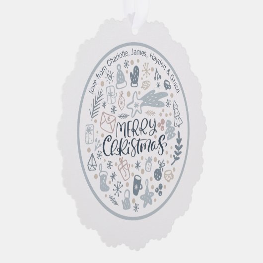 ブルーメリークリスマスタイポグラフィパーソナライズされた写真 オーナメントカード (右)