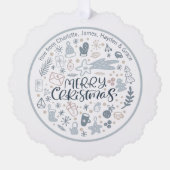 ブルーメリークリスマスタイポグラフィパーソナライズされた写真 オーナメントカード (正面)
