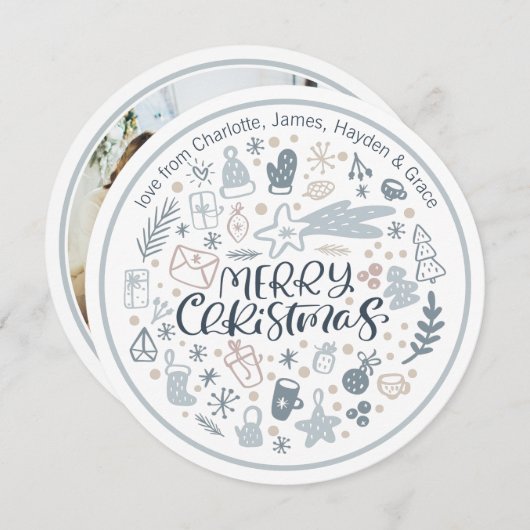 ブルーメリークリスマスタイポグラフィパーソナライズされた写真 シーズンカード (正面/裏面)