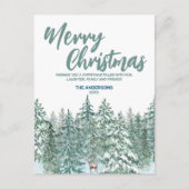 ブルーメリークリスマスツリーの森のトナカイモダンホリド シーズンポストカード (正面)
