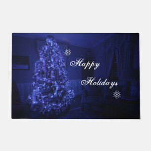 ブルーメリークリスマスツリーライト ドアマット