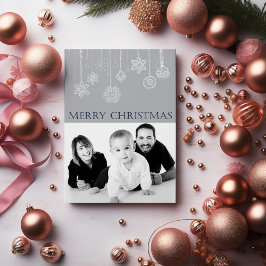 ブルーメリークリスマスファミリーフォトホリデーカード シーズンカード