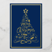 ブルーメリークリスマスホリデークリスマスツリー 箔シーズンカード (正面)