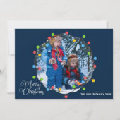 ブルーメリークリスマスライト子供たち写真かわいい シーズンカード (正面)