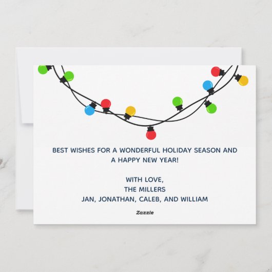 ブルーメリークリスマスライト子供たち写真かわいい シーズンカード (裏面)