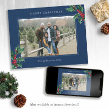 ブルーメリークリスマスヴィンテージホリーベリー写真