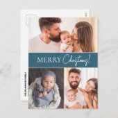 ブルーメリーモダンクリスマス複数の家族の写真 シーズンポストカード (正面/裏面)
