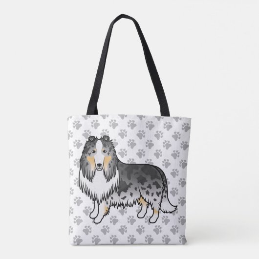 ブルーメルラフなコリーかわいい漫画の犬とポーズ トートバッグ (裏面)