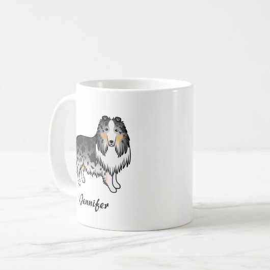 ブルーメルラフなコリーかわいい漫画の犬と名前 コーヒーマグカップ (正面左)