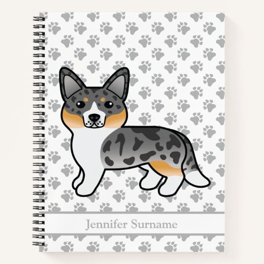 ブルーメルルカーディガンウェルシュコーギードッグ&カスタム文字 ノートブック (正面)