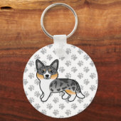 ブルーメルルカーディガンウェルシュコーギー漫画の犬 キーホルダー (正面)