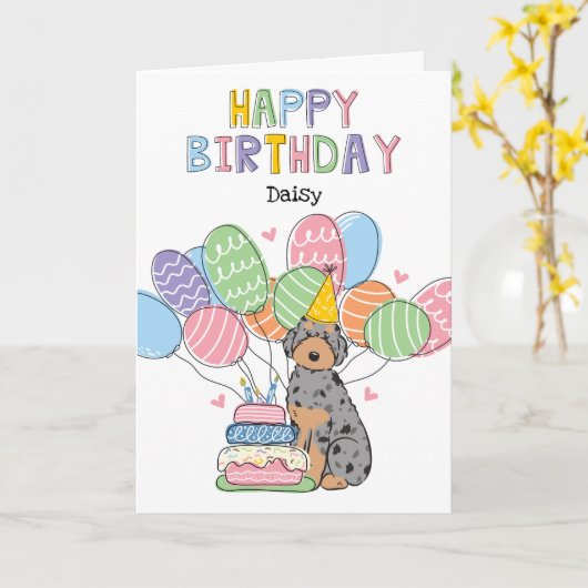 ブルーメルルタンオージーエドードルドッグハッピーバースデー カード (黄色い花)