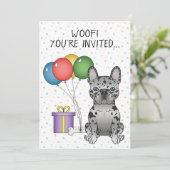 ブルーメルルフランスのブルドッグカートゥーンドッグ誕生日 招待状 (スタンド正面)