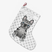 ブルーメルルフランスのブルドッグフレンチーかわいい犬と名前 ラージクリスマスストッキング (正面 (吊り時))