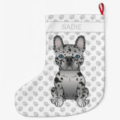 ブルーメルルフランスのブルドッグフレンチーかわいい犬と名前 ラージクリスマスストッキング (裏面)