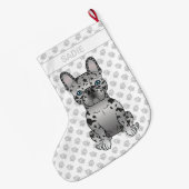 ブルーメルルフランスのブルドッグフレンチーかわいい犬と名前 ラージクリスマスストッキング (裏面 (吊り時))