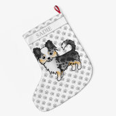 ブルーメルルロングコートチワフアカートマンガンドッグ&ネーム ラージクリスマスストッキング (裏面 (吊り時))