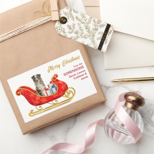 ブルーメルレオーストラリア羊飼いクリスマススイー 長方形シール (ギフト)