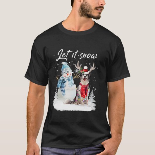 ブルーメルレコリーサンタドッグクリスマス雪だるまクリスマス Tシャツ (正面)