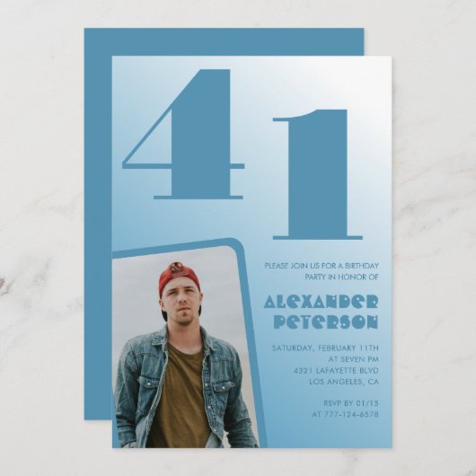 ブルーメンフォトグラディエント41歳の誕生日招待状 招待状 (正面/裏面)